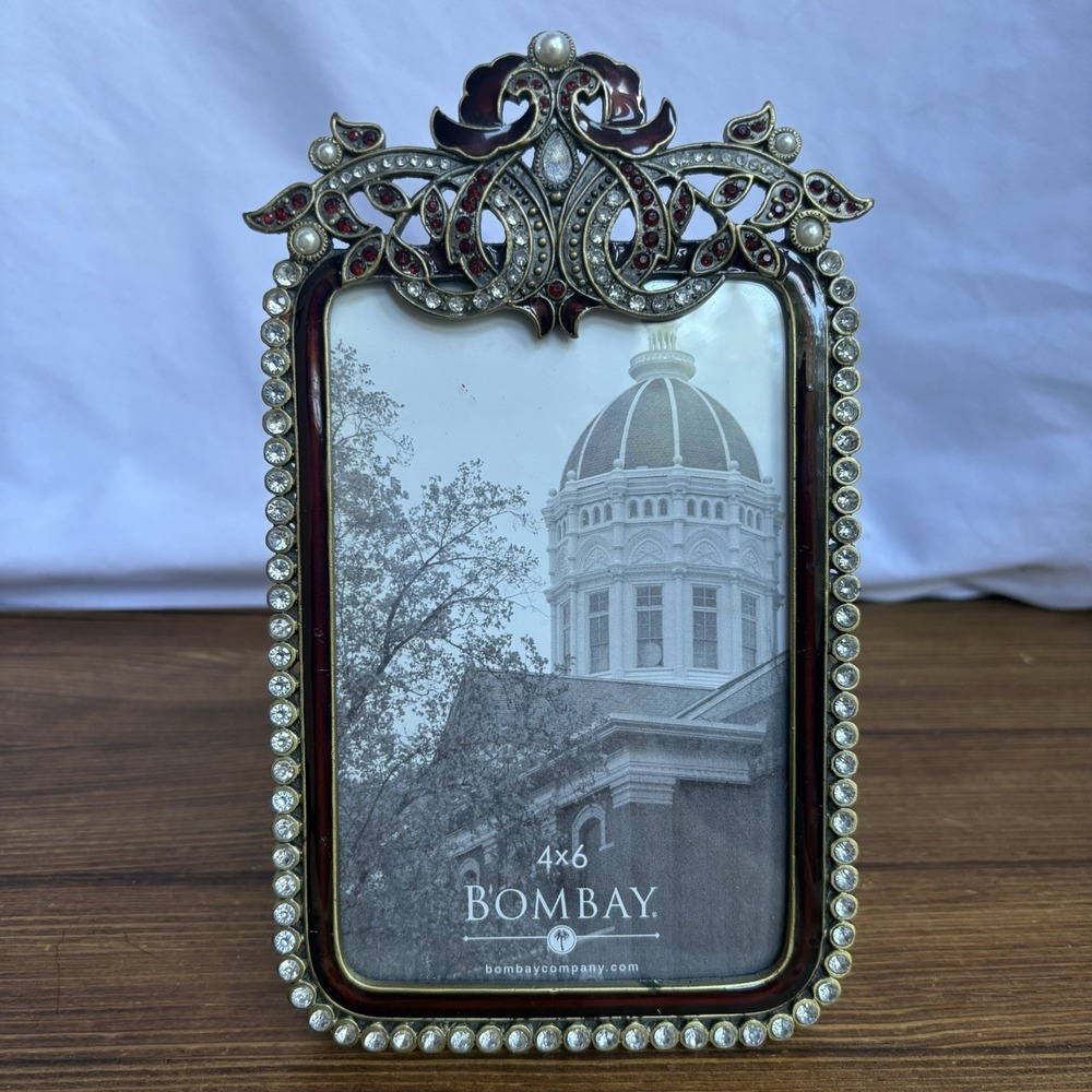 Bombay Company 4x6 Jeweled Picture Frame Red Enamel Rhinestone Pearl Accent